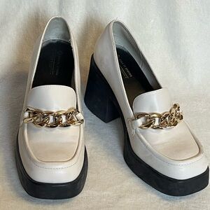 Call It Spring White Loafers with Gold Chain